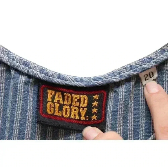 Vintage Chambray Denim Dress Size 20 Jumper Striped 90s Y2K Grunge Half Zip - Picture 11 of 11